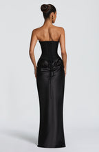 Women's Strapless Maxi Dress with Knot Neckline and Draped Satin Skirt - 3