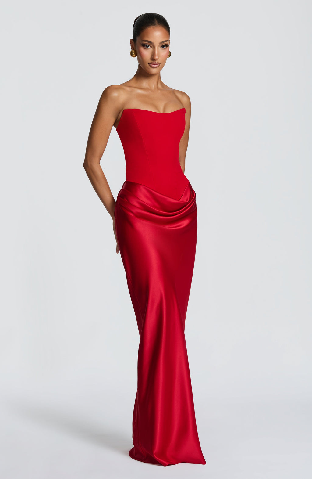Women's Strapless Maxi Dress with Neck Tie Detail and Draped Skirt - 8