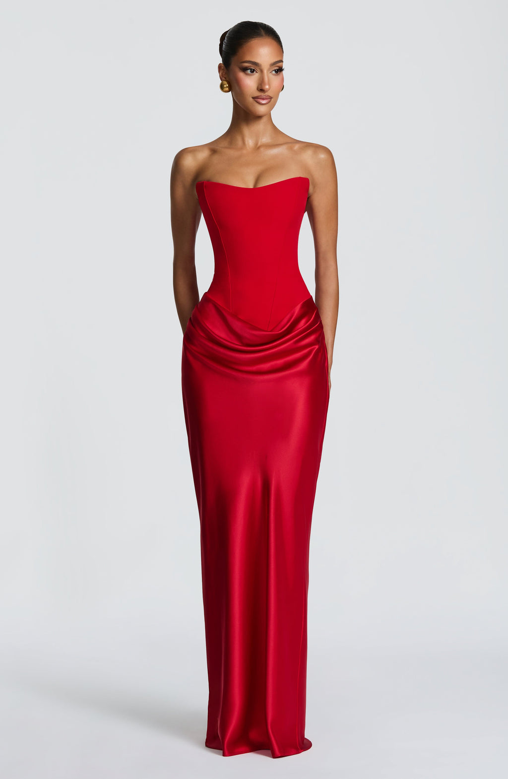 Women's Strapless Maxi Dress with Neck Tie Detail and Draped Skirt - 9