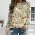 Women's Jumper with Round Neck and Floral Stitched Detailing - Floral