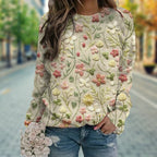 Women's Jumper with Round Neck and Floral Stitched Detailing - 2