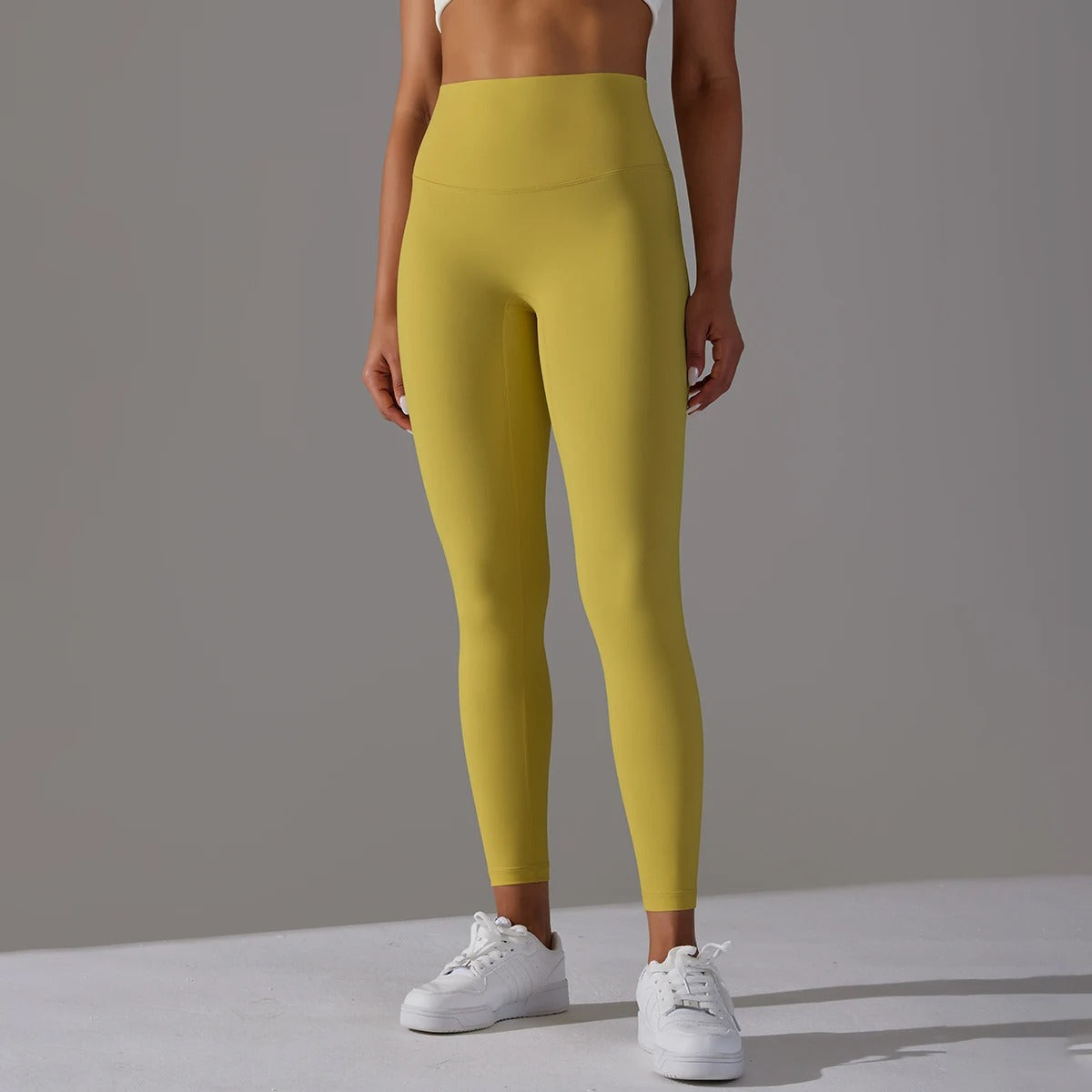 Women's High Waist Leggings Stretch with Flattering Fit - Mustard Yellow