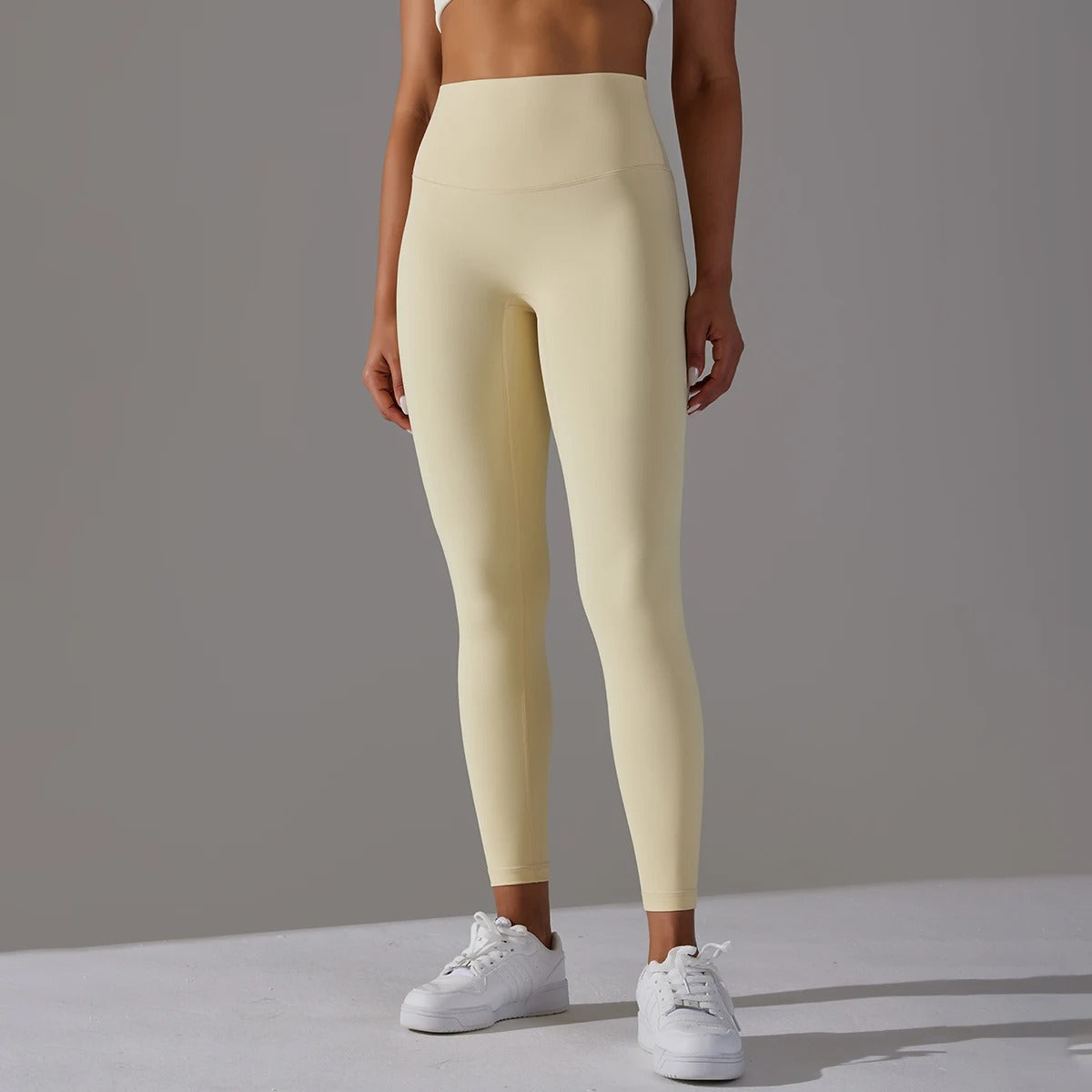 Women's High Waist Leggings Stretch with Flattering Fit - Light Apricot