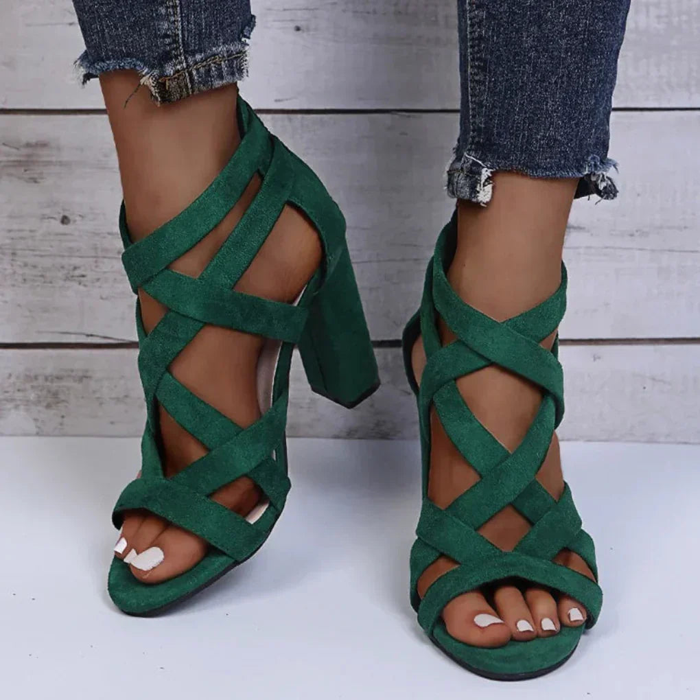 Women's Strappy Block Heel Sandals Open Toe - Green