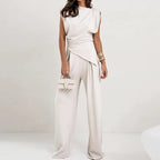 Women's Two Piece Set Sleeveless with Asymmetric Draping - 5