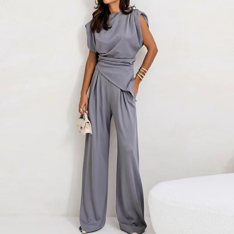 Women's Two Piece Set Sleeveless with Asymmetric Draping - 11