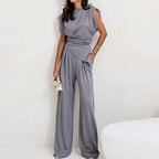 Women's Two Piece Set Sleeveless with Asymmetric Draping - 11