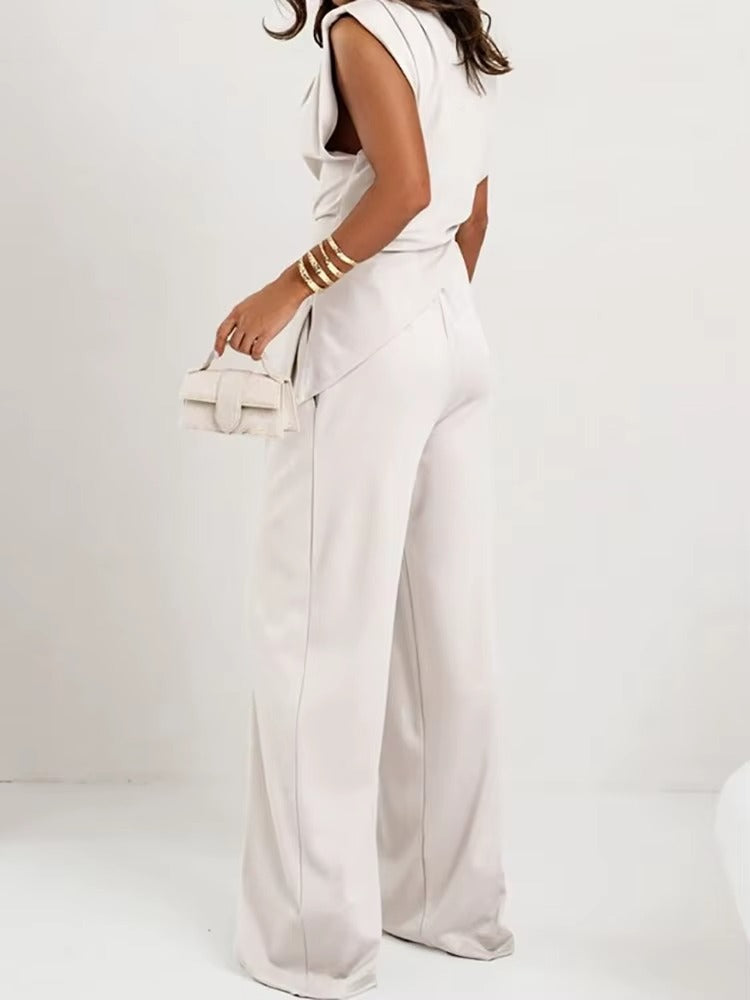 Women's Two Piece Set Sleeveless with Asymmetric Draping - 4