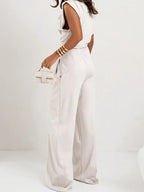 Women's Two Piece Set Sleeveless with Asymmetric Draping - 4