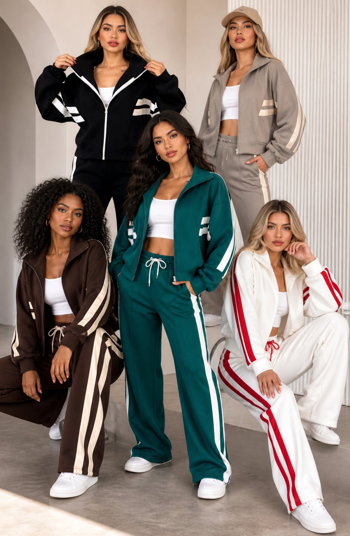 Women's Striped Co-Ord Set with Zip Jacket and Wide-Leg Trousers - 3