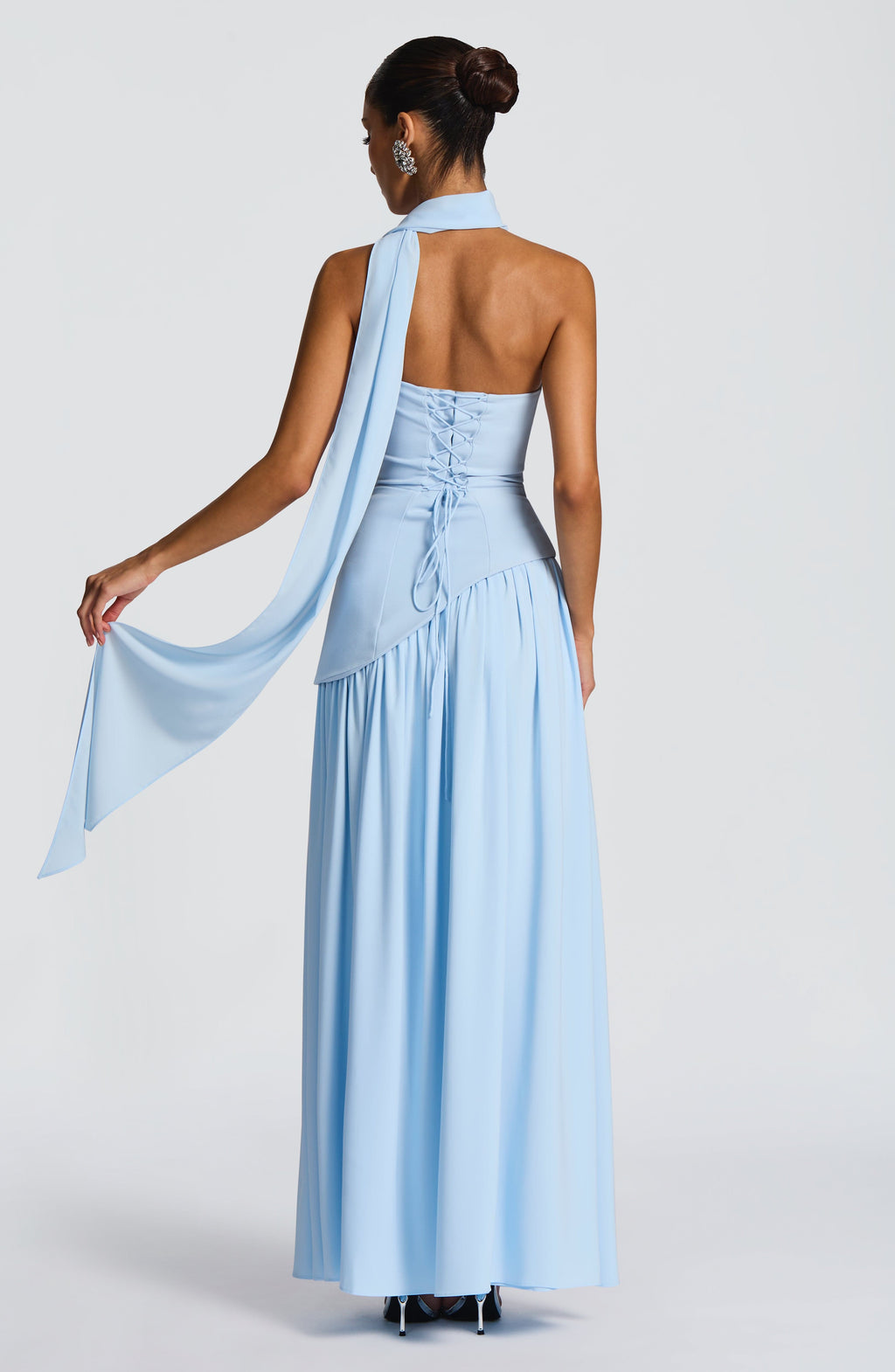 Women's Strapless Maxi Dress with High Slit and Neck Strap - 3