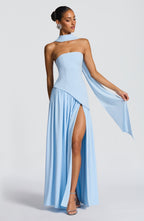 Women's Strapless Maxi Dress with High Slit and Neck Strap - 12