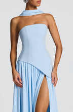 Women's Strapless Maxi Dress with High Slit and Neck Strap - 5