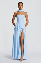 Women's Strapless Maxi Dress with High Slit and Neck Strap - 2