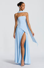 Women's Strapless Maxi Dress with High Slit and Neck Strap - 11