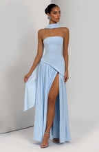 Women's Strapless Maxi Dress with High Slit and Neck Strap - 8