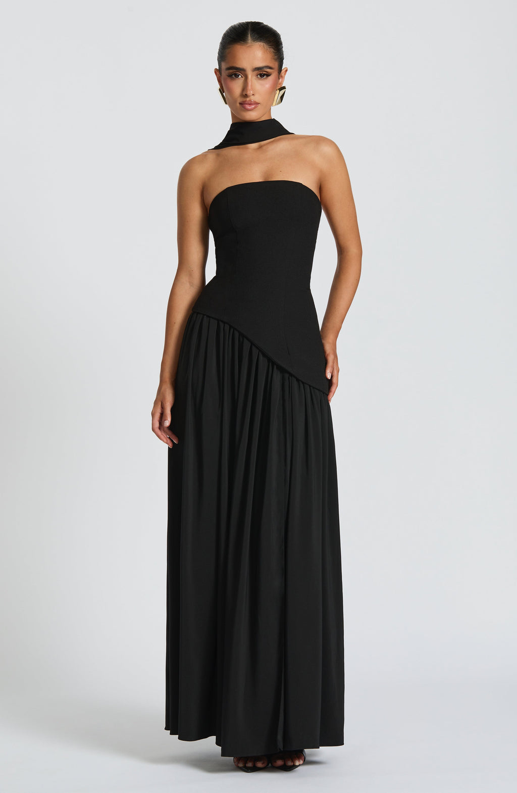 Women's Maxi Evening Gown Strapless with High Slit and Draped Cape Sleeve - 6