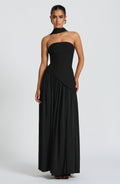 Women's Maxi Evening Gown Strapless with High Slit and Draped Cape Sleeve - 6
