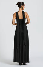 Women's Maxi Evening Gown Strapless with High Slit and Draped Cape Sleeve - 4