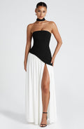 Women's Strapless Colour-Block Maxi Dress with High Slit - 2