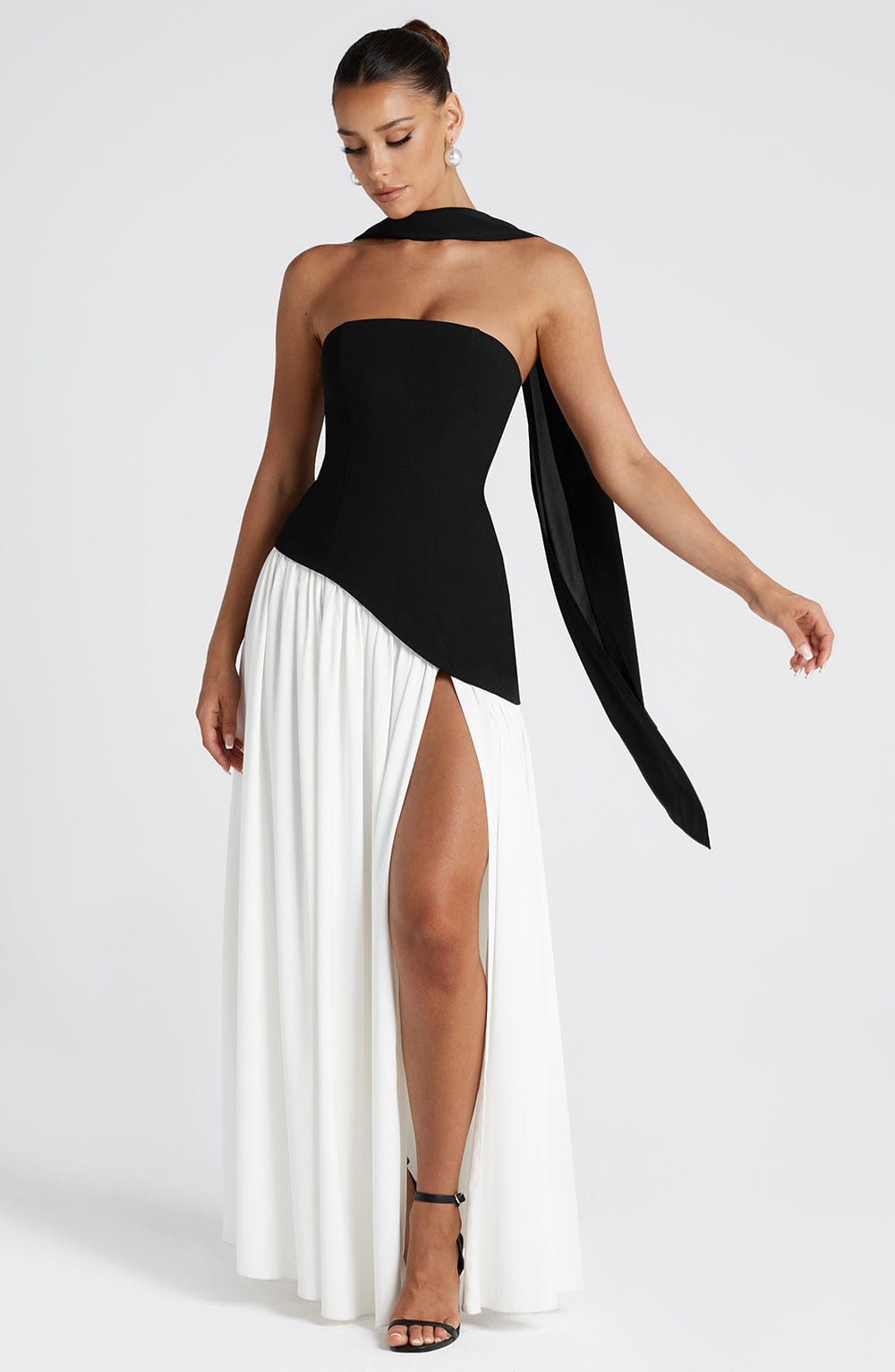 Women's Strapless Colour-Block Maxi Dress with High Slit - 7