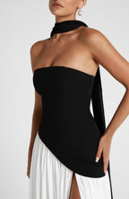 Women's Strapless Colour-Block Maxi Dress with High Slit - 4