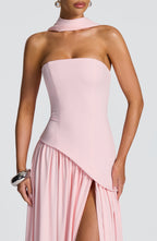 Women's Maxi Dress One Shoulder with Front Slit and A-Line Skirt - 6