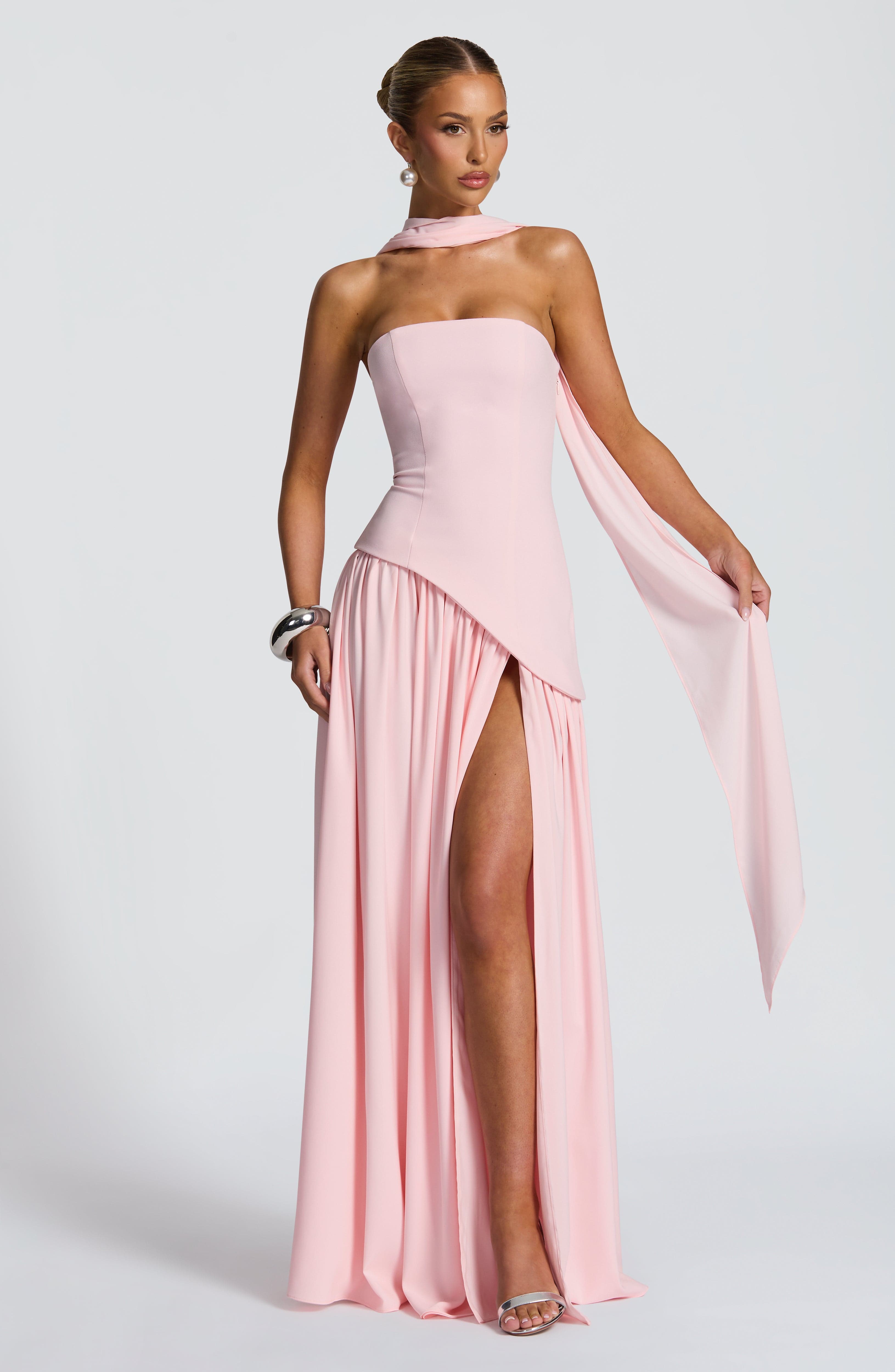 Women's Maxi Dress One Shoulder with Front Slit and A-Line Skirt - 12