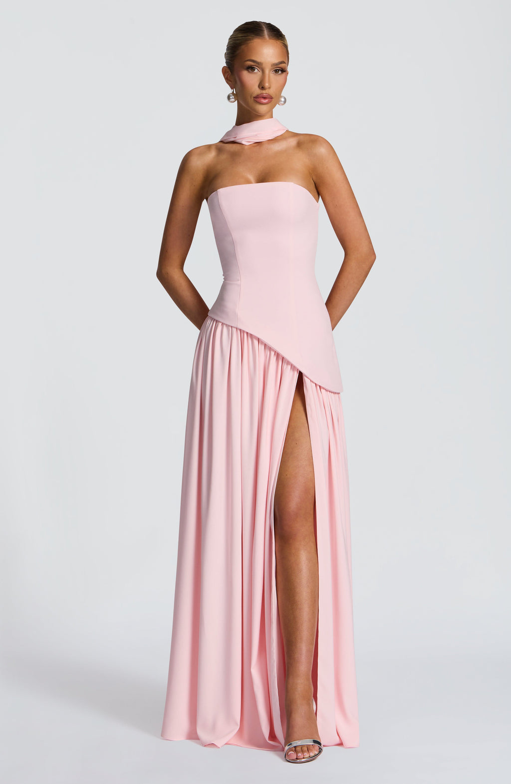 Women's Maxi Dress One Shoulder with Front Slit and A-Line Skirt - 2