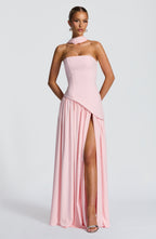 Women's Maxi Dress One Shoulder with Front Slit and A-Line Skirt - 2