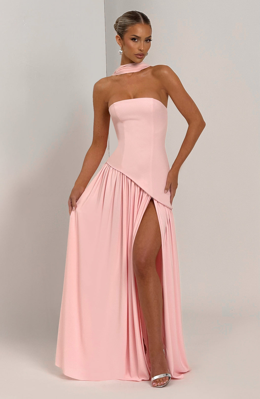 Women's Maxi Dress One Shoulder with Front Slit and A-Line Skirt - 8