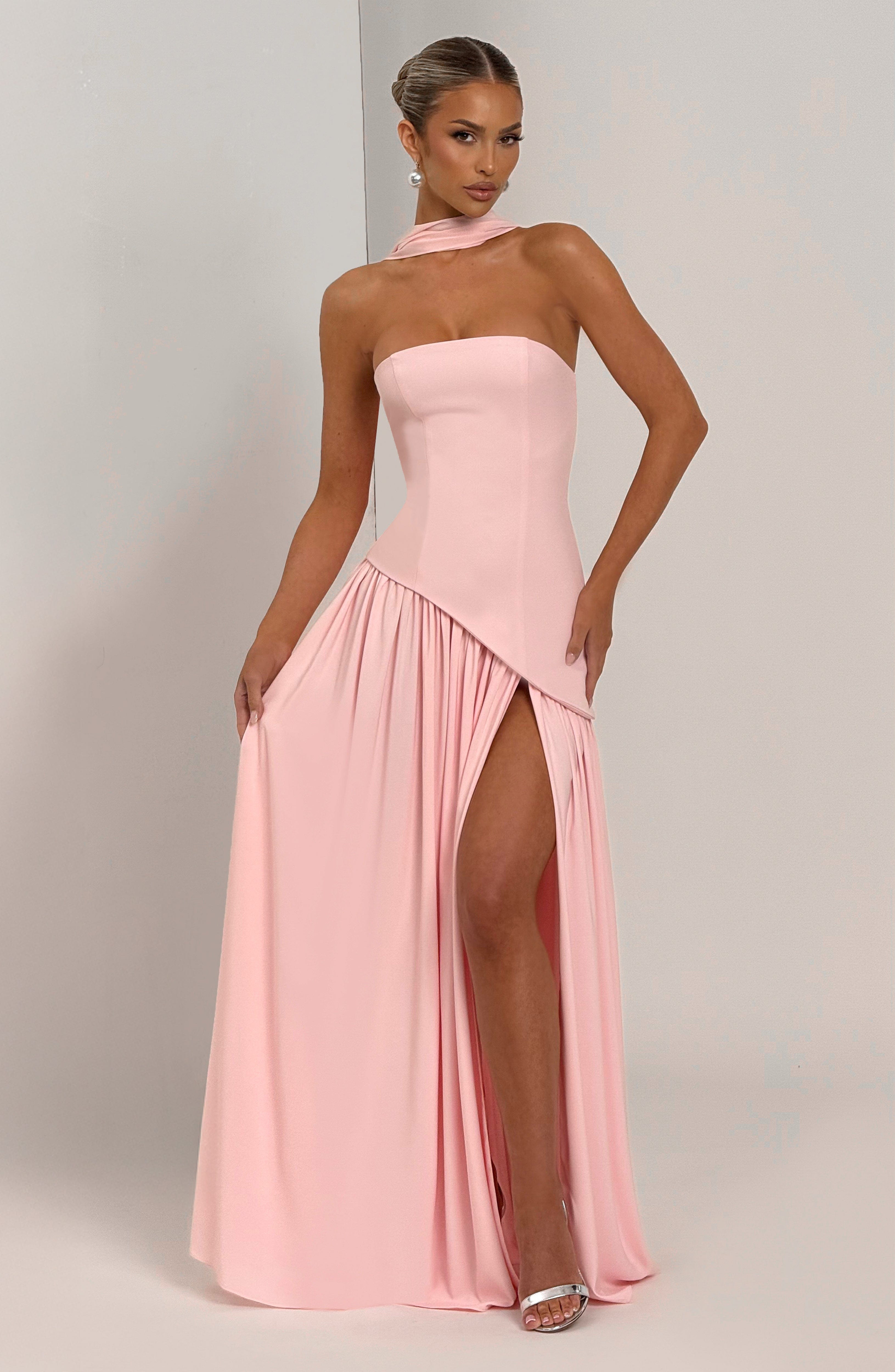 Women's Maxi Dress One Shoulder with Front Slit and A-Line Skirt - 8