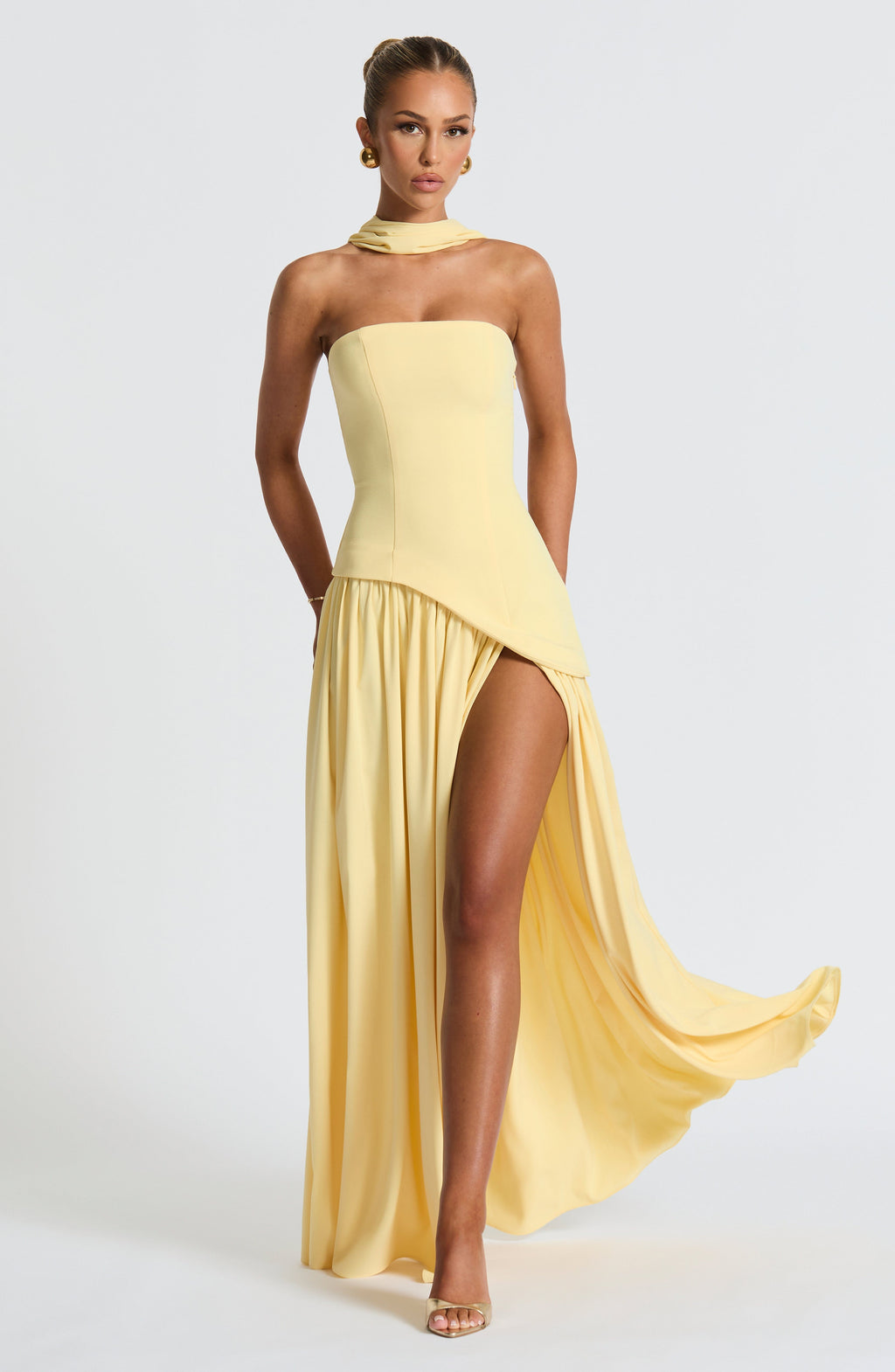 Women's Strapless Maxi Dress with High Split and Asymmetric Hem - 6