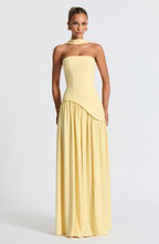 Women's Maxi Dress Strapless with One Shoulder Drape and Thigh Slit - 8