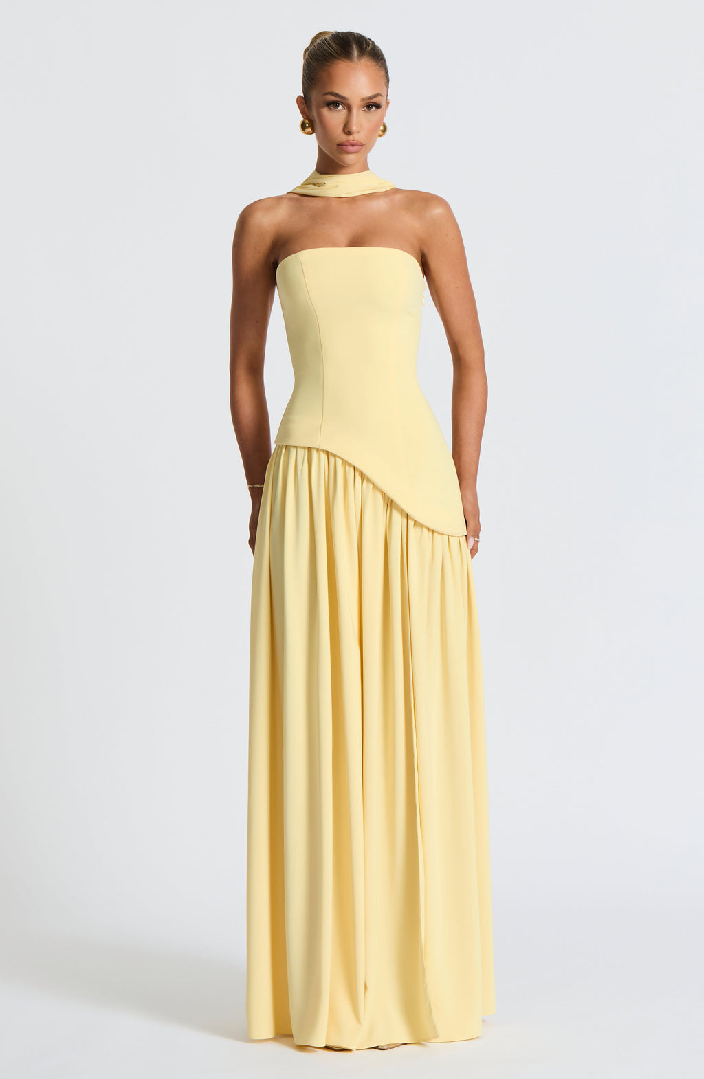 Women's Strapless Maxi Dress with High Split and Asymmetric Hem - 7