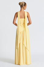 Women's Strapless Maxi Dress with High Split and Asymmetric Hem - 5