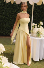 Women's Strapless Maxi Dress with High Split and Asymmetric Hem - 8