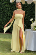 Women's Strapless Maxi Dress with High Split and Asymmetric Hem - 2