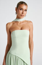 Women's Strapless Maxi Dress with Thigh Slit and Draped Skirt - 9