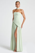 Women's Strapless Maxi Dress with Thigh Slit and Draped Skirt - 2
