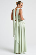 Women's Strapless Maxi Dress with Thigh Slit and Draped Skirt - 7