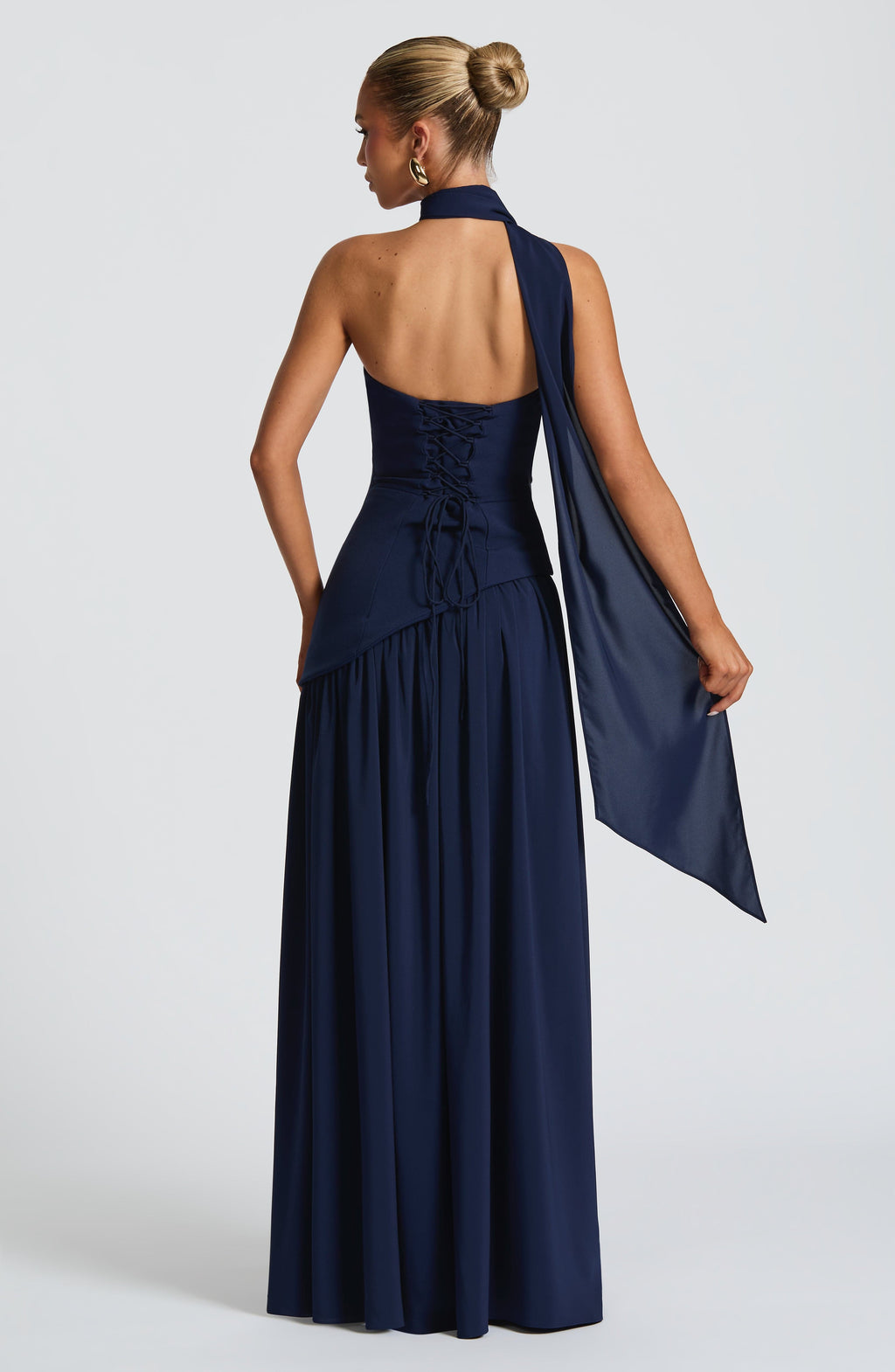 Women's Strapless Maxi Gown with Halter Neck Strap and Thigh Slit - 4