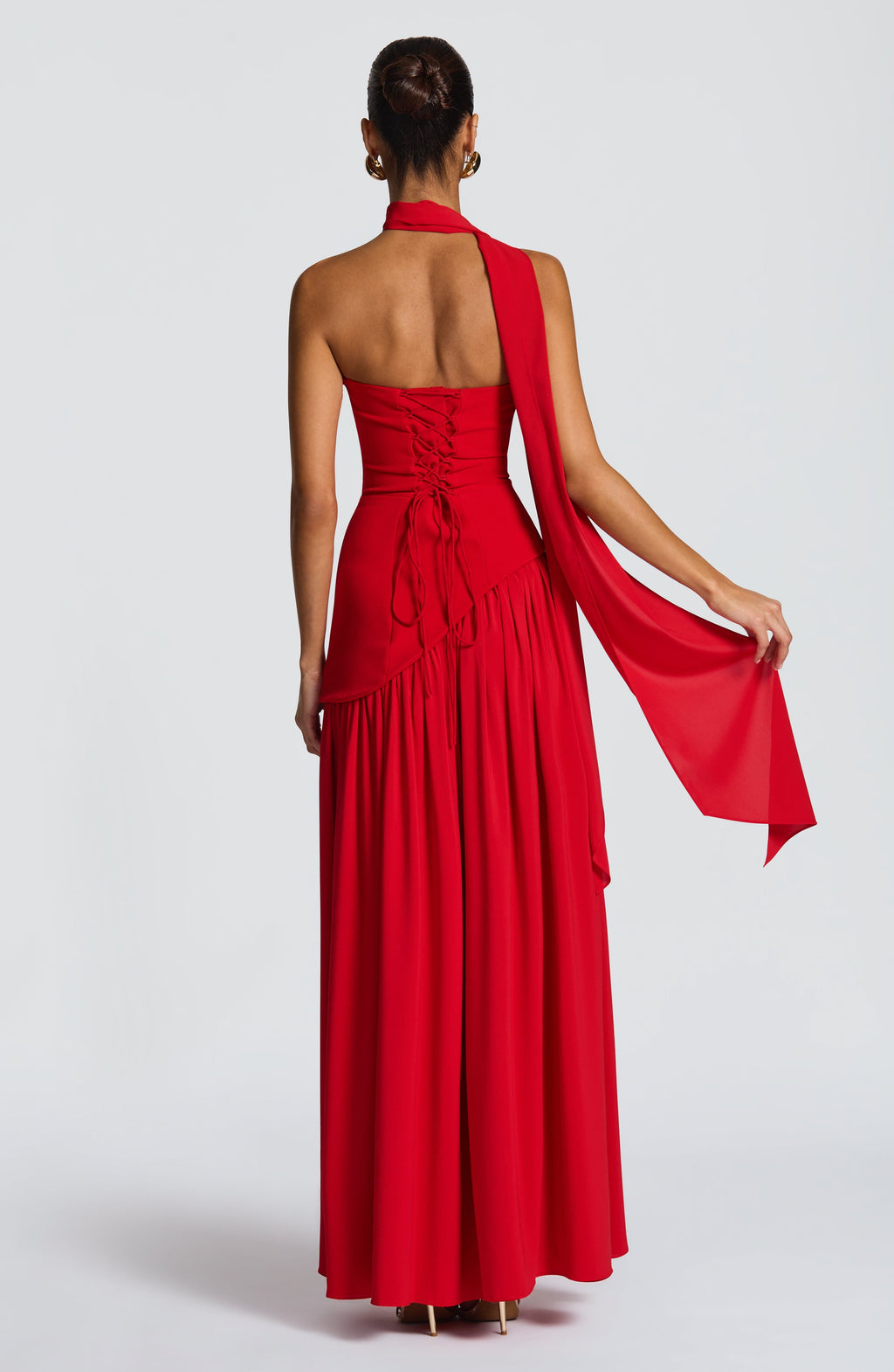Women's Strapless Maxi Dress with Draped Skirt and High Slit - 5