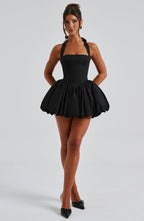 Women's Halterneck Puffball Mini Dress with Fitted Bodice - 14