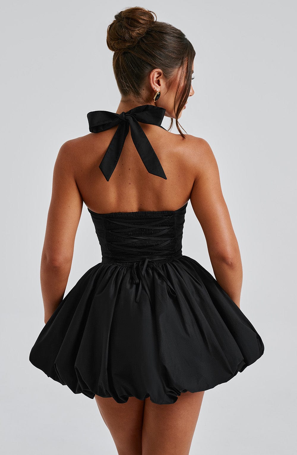 Women's Halterneck Puffball Mini Dress with Fitted Bodice - 7