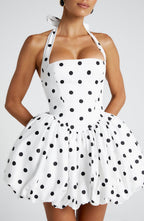 Women's Polka Dot Puffball Mini Dress with Halter Neck - 6