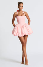 Women's Halterneck Puffball Mini Dress with Fitted Bodice - 2
