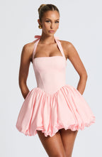 Women's Halterneck Puffball Mini Dress with Fitted Bodice - 12