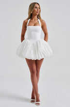 Women's Halterneck Puffball Mini Dress with Fitted Bodice - 10