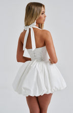 Women's Halterneck Puffball Mini Dress with Fitted Bodice - 7